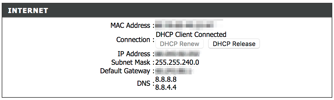 D-Link Admin Panel - DHCP renew / release buttons