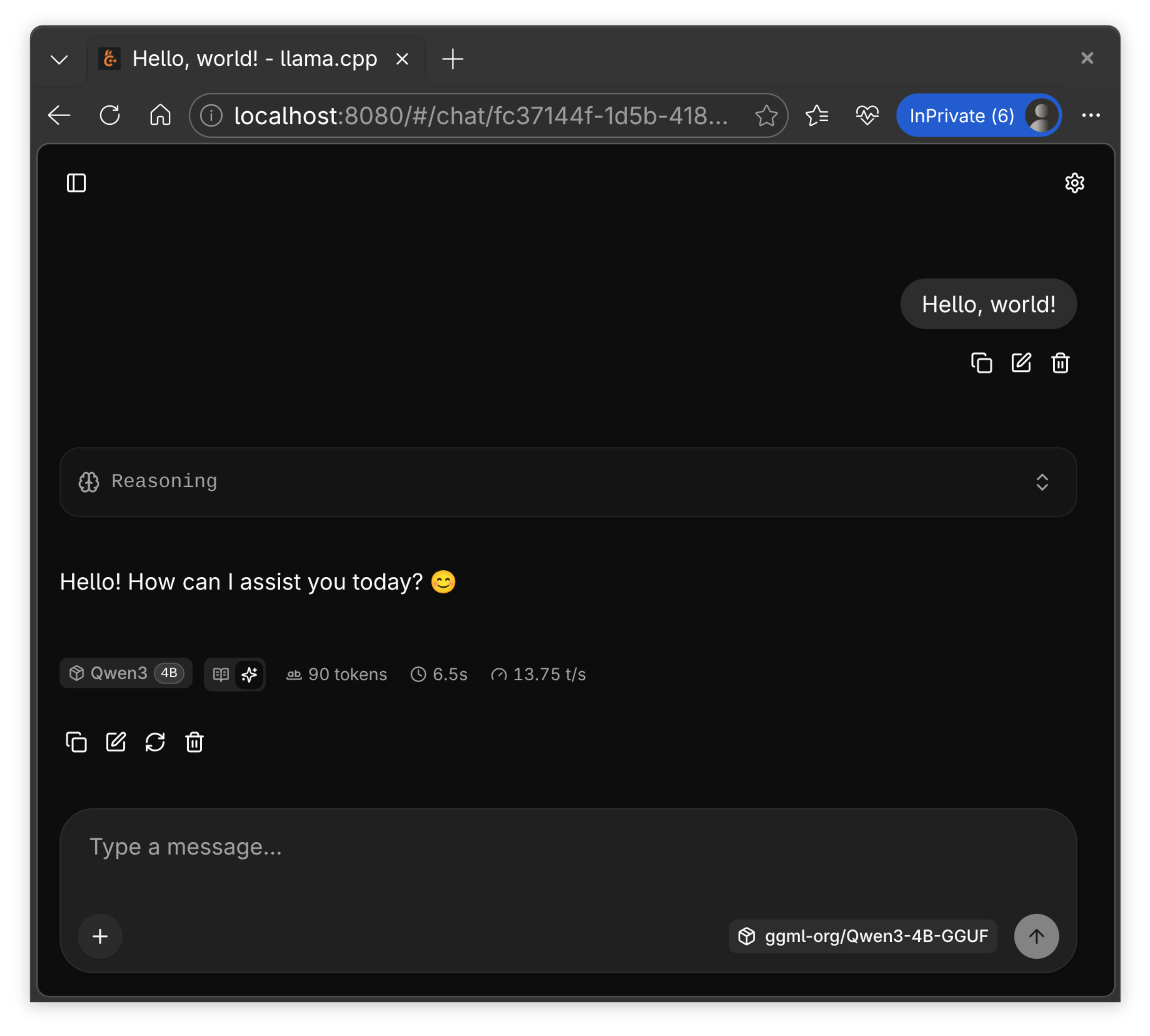 llama.cpp server WebUI screenshot